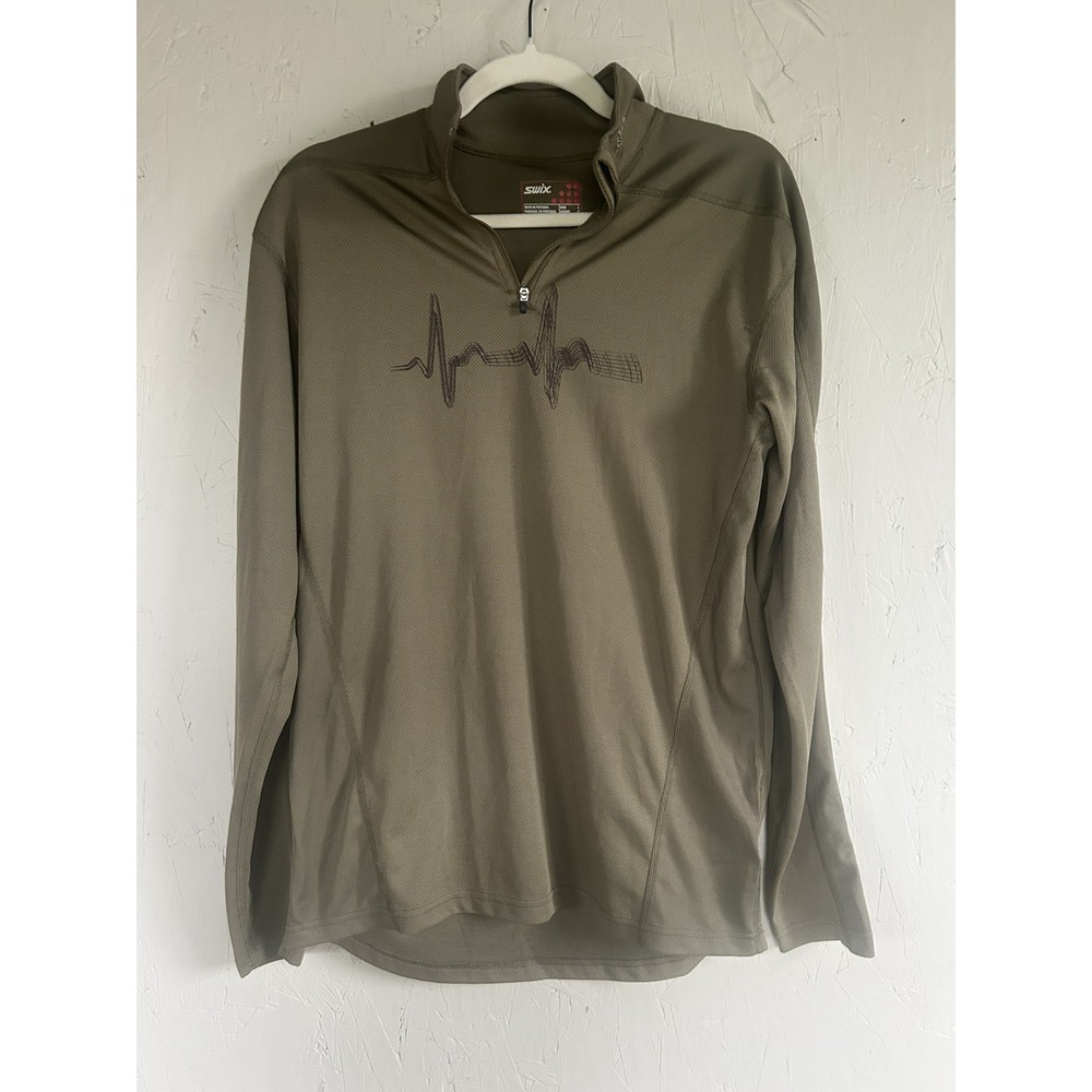 Swix Men's Baselayer Ski Style Long Sleeve Quarter Zip Shirt Slim Large Green